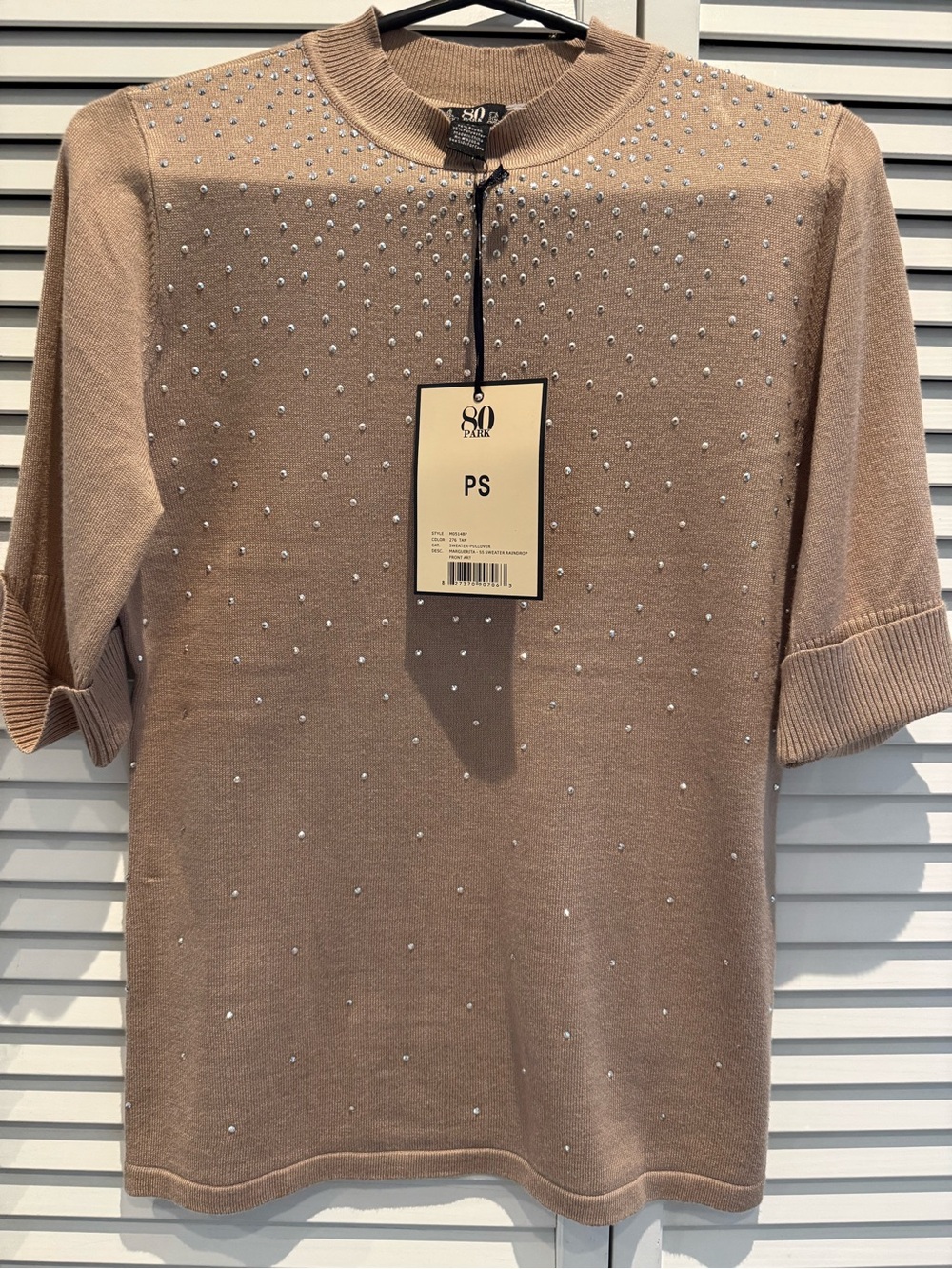 Taupe Short-Sleeve Embellished Knit Top